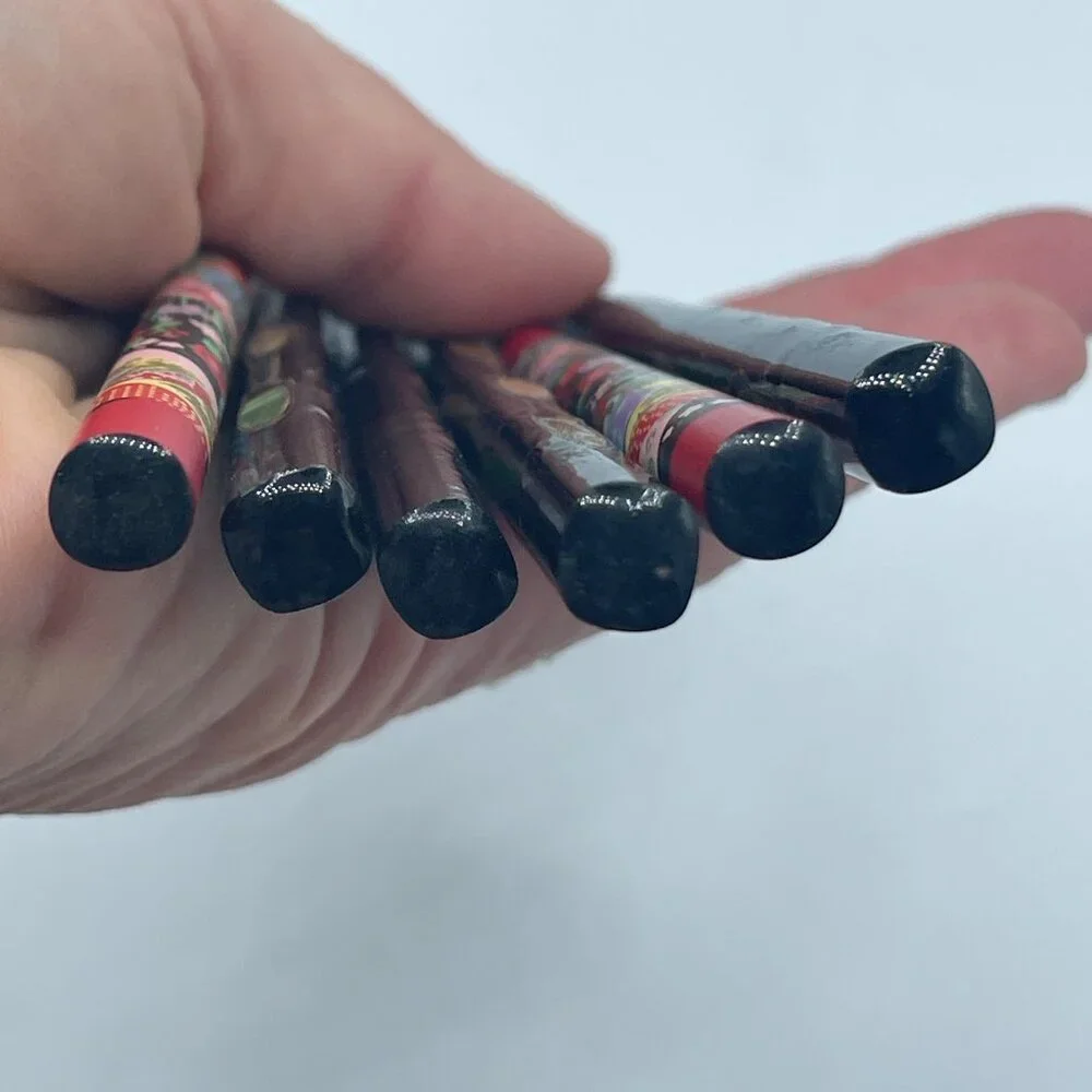 3 Sets Japanese Vintage Black Lacquer Abalone Inlay Chopsticks Mother Of Pearl